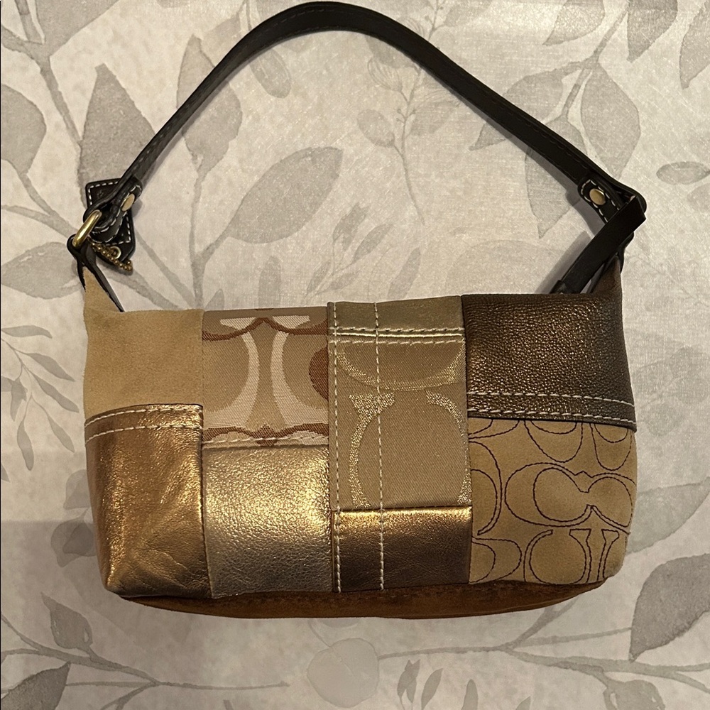 Patchwork Shoulder Bag - Gold and Brown